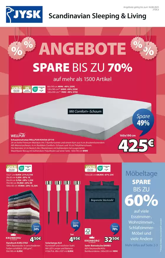 Volantino JYSK a Giugliano in Campania | Angebote spare bis zu 70% | 2025-07-24T00:00:00.000Z - 2025-08-16T00:00:00.000Z