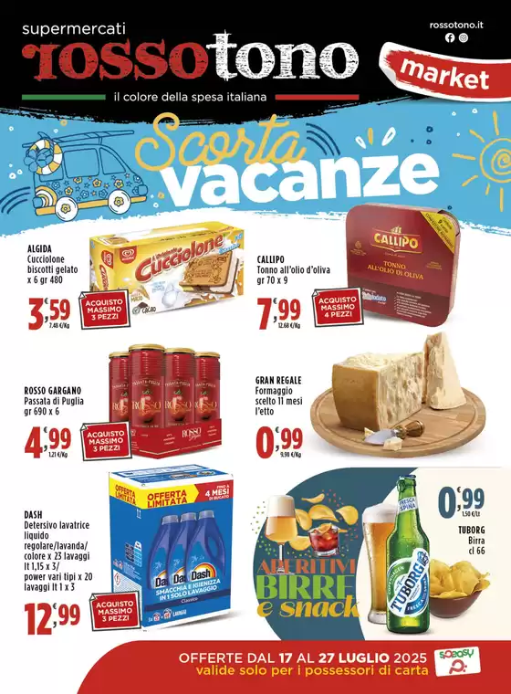 Volantino Supermercati Rossotono Market a Bianco | Scorta vacanze | 2025-07-17T00:00:00.000Z - 2025-07-27T00:00:00.000Z