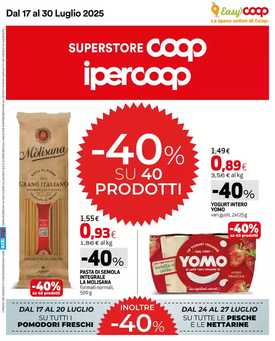 Volantino Superstore Coop a Sedico | -40% su 40 prodotti | 2025-07-17T00:00:00.000Z - 2025-07-30T00:00:00.000Z