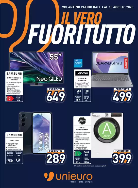 Volantino Unieuro a Bergamo | Il Vero Fuoritutto | 2025-08-01T00:00:00.000Z - 2025-08-13T00:00:00.000Z