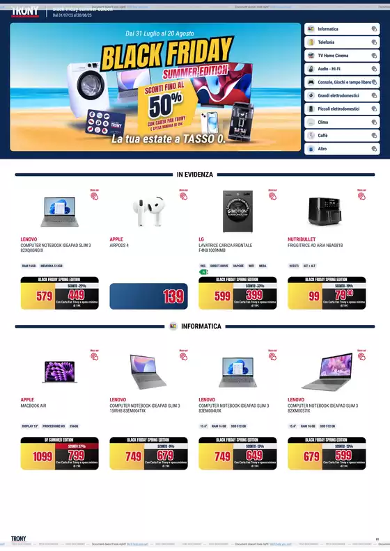 Volantino Trony a Bologna | Black Friday Summer edition! | 2025-07-31T00:00:00.000Z - 2025-08-20T00:00:00.000Z