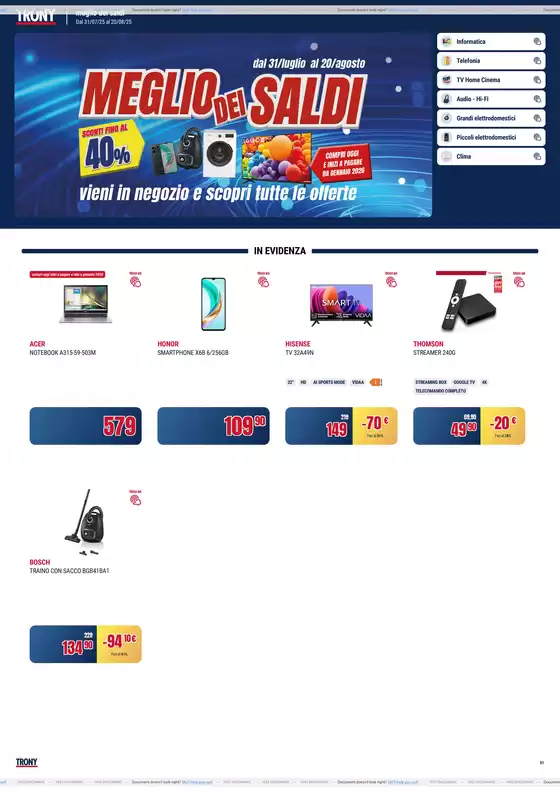 Volantino Trony a Sestu | Meglio dei saldi | 2025-08-01T00:00:00.000Z - 2025-08-20T00:00:00.000Z