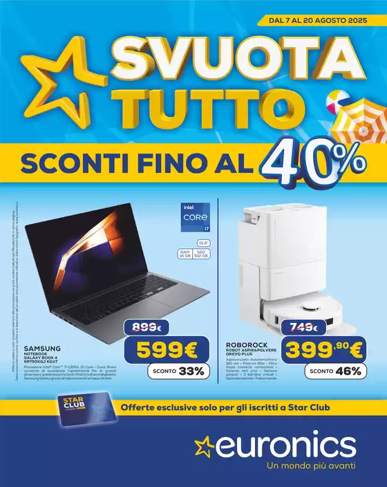 Volantino Euronics a Nule | Svuotatutto | 2025-08-07T00:00:00.000Z - 2025-08-20T00:00:00.000Z