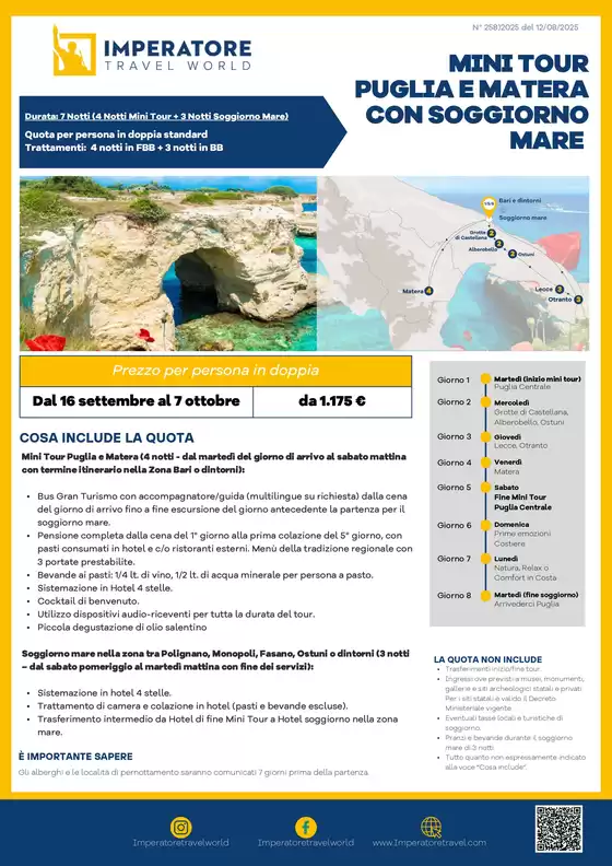 2025 Mini Tour Puglia e Matera con soggiorno mare