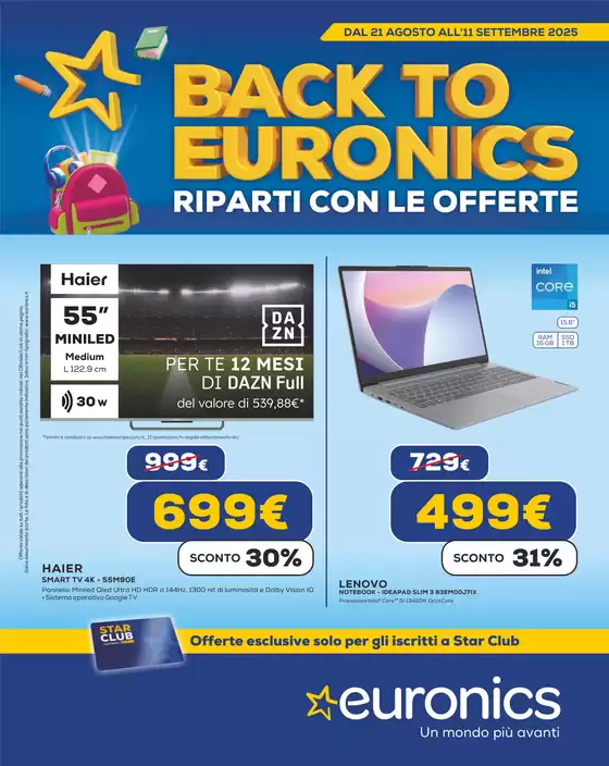 Volantino Euronics a Ragusa | Back to Euronics - Riparti con le offerte | 2025-08-21T00:00:00.000Z - 2025-09-11T00:00:00.000Z