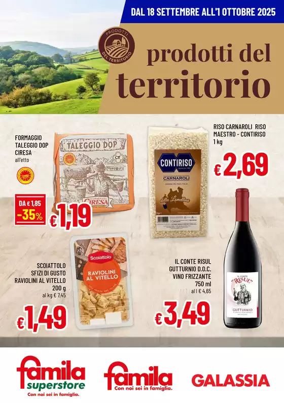 Volantino Famila Superstore a Arluno | PRODOTTI DEL TERRITORIO | 2025-09-18T00:00:00.000Z - 2025-10-01T00:00:00.000Z