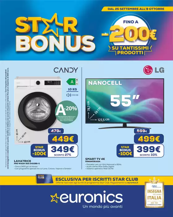 Volantino Euronics | StarBonus - 200 euro su tantissimi prodotti | 2025-09-25T00:00:00.000Z - 2025-10-08T00:00:00.000Z