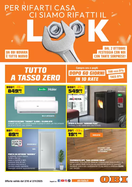 Volantino OBI a Longarone | Per rifarti casa ci siamo rifatti il look | 2025-10-02T00:00:00.000Z - 2025-10-26T00:00:00.000Z