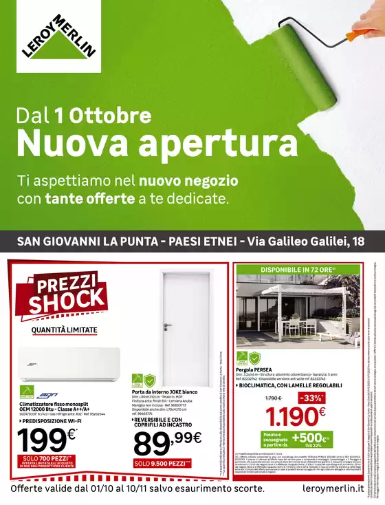 Volantino Leroy Merlin a Vada | Nuova apertura Leroy Merlin a Catania! | 2025-10-01T00:00:00.000Z - 2025-11-10T00:00:00.000Z