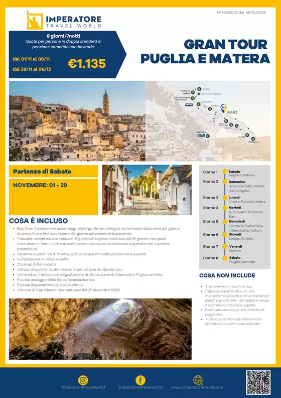 Volantino Imperatore Viaggi a Trezzo sull'Adda | Gran Tour Puglia e Matera | 2025-10-08T00:00:00.000Z - 2025-12-06T00:00:00.000Z