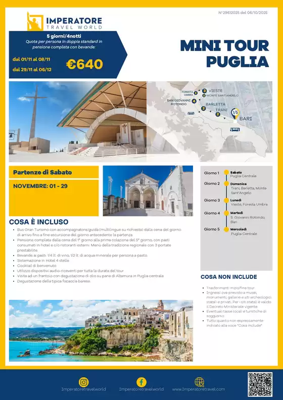 Volantino Imperatore Viaggi a Trezzo sull'Adda | Mini Tour Puglia | 2025-10-08T00:00:00.000Z - 2025-12-06T00:00:00.000Z