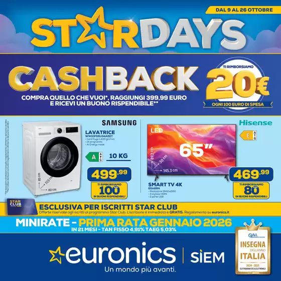 Volantino Euronics a Alzano Lombardo | StarDays - Cashback | 2025-10-09T00:00:00.000Z - 2025-10-26T00:00:00.000Z