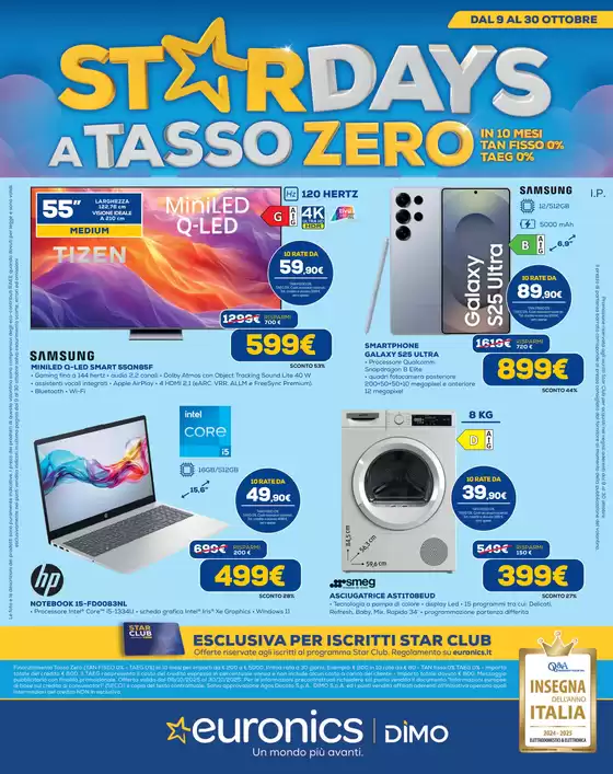 Volantino Euronics a Borgo Virgilio | STAR DAYS TASSO ZERO | 2025-10-09T00:00:00.000Z - 2025-10-30T00:00:00.000Z