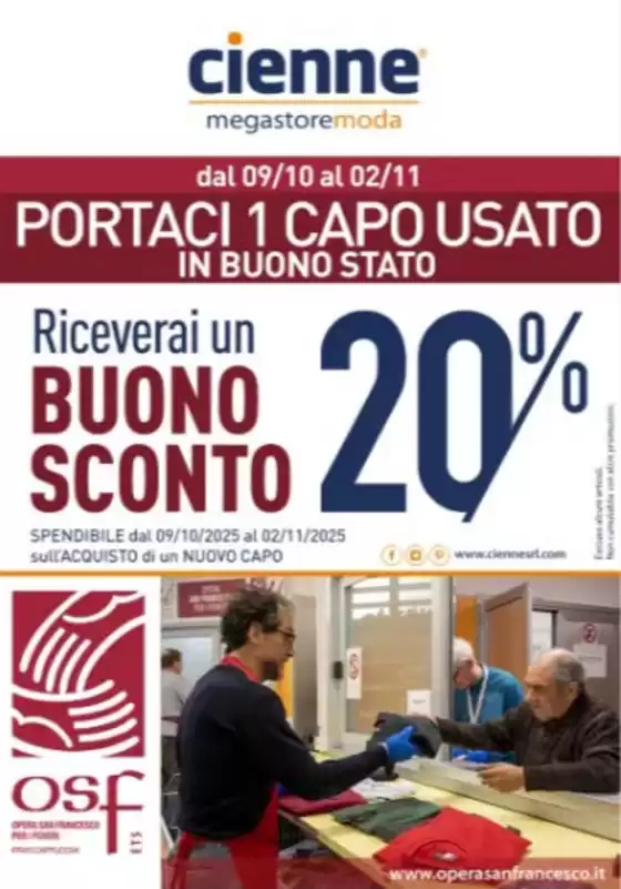 Volantino Cienne Megastore Moda | Buono sconto 20%  | 2025-10-14T00:00:00.000Z - 2025-11-02T00:00:00.000Z