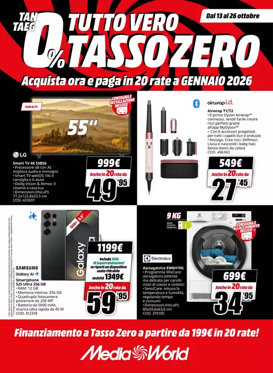 Volantino MediaWorld a Venaria Reale | Tutto vero tasso zero | 2025-10-17T00:00:00.000Z - 2025-10-26T00:00:00.000Z