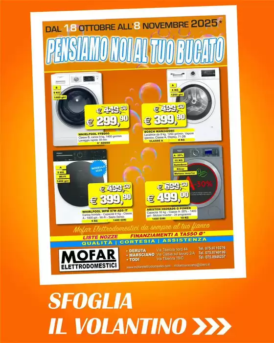 Volantino Mofar Elettrodomestici a Venaria Reale | Pensiano noi al tuo bucato | 2025-10-18T00:00:00.000Z - 2025-11-08T00:00:00.000Z
