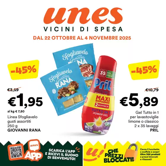 Volantino Unes a Scorrano | Vicini di spesa | 2025-10-22T00:00:00.000Z - 2025-11-04T00:00:00.000Z