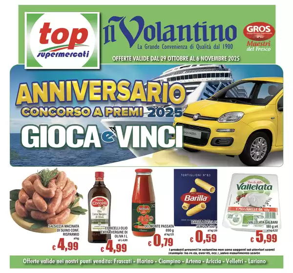 Volantino Top Supermercati a Predoi | Anniversario concorso a premi gioca e vinci | 2025-10-29T00:00:00.000Z - 2025-11-06T00:00:00.000Z