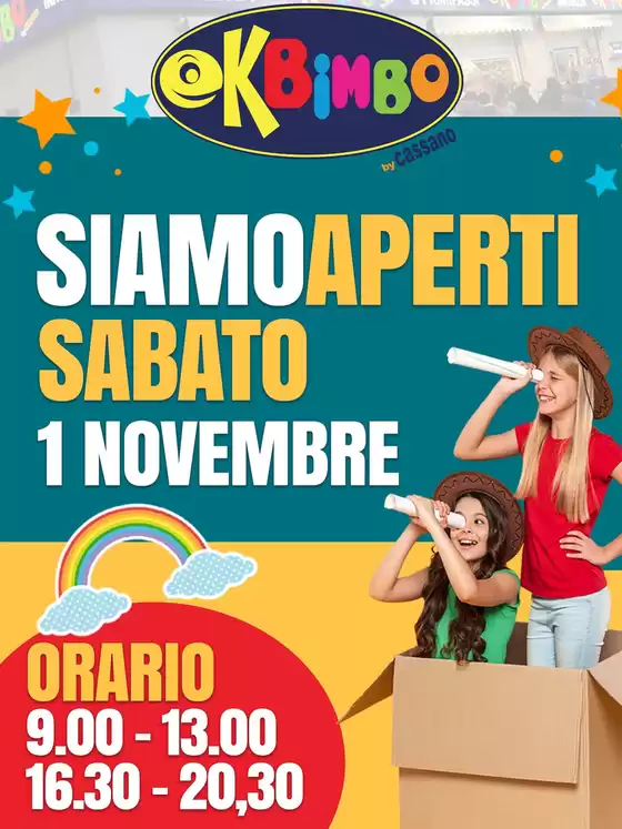 Volantino Ok Bimbo a Velletri | Siamo Aperti | 2025-10-30T00:00:00.000Z - 2025-11-01T00:00:00.000Z