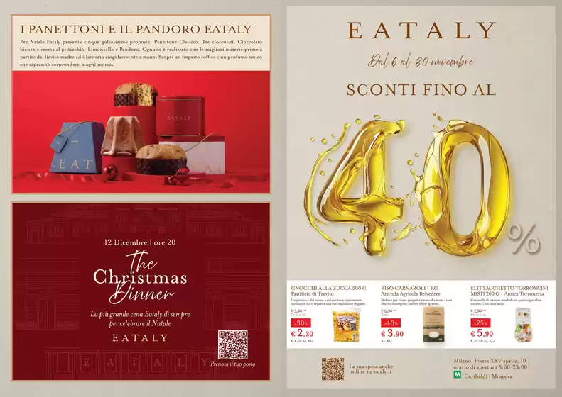 Volantino Eataly a Castelfranco Veneto | Dal 6 al 30 novembre SCONTI FINO AL 40% | 2025-11-06T00:00:00.000Z - 2025-11-30T00:00:00.000Z