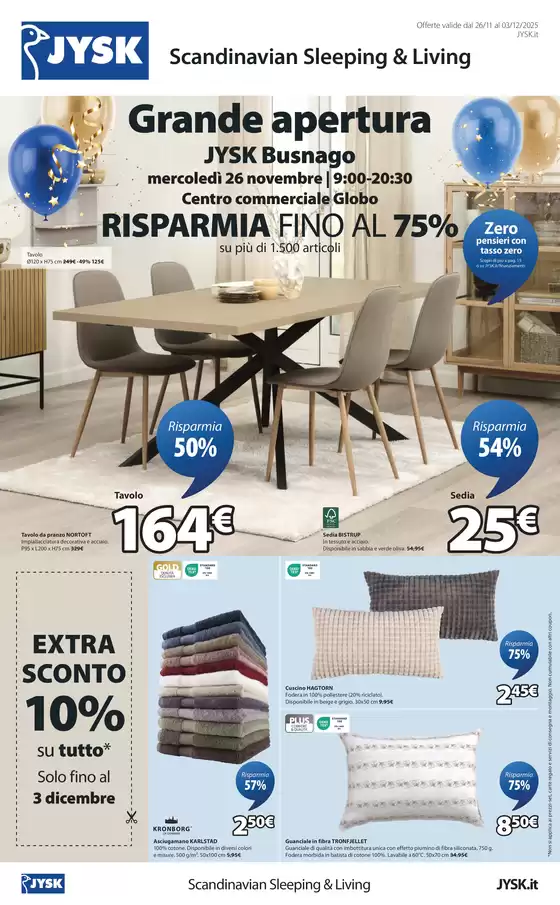 Volantino JYSK a Lamezia Terme | Grande apertura - Busnago | 2025-11-17T00:00:00.000Z - 2025-11-30T00:00:00.000Z