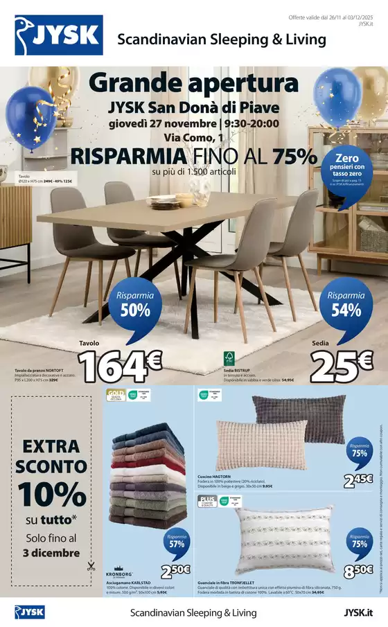 Volantino JYSK a Lamezia Terme | Grande apertura - San Donà di Piave | 2025-11-17T00:00:00.000Z - 2025-11-30T00:00:00.000Z
