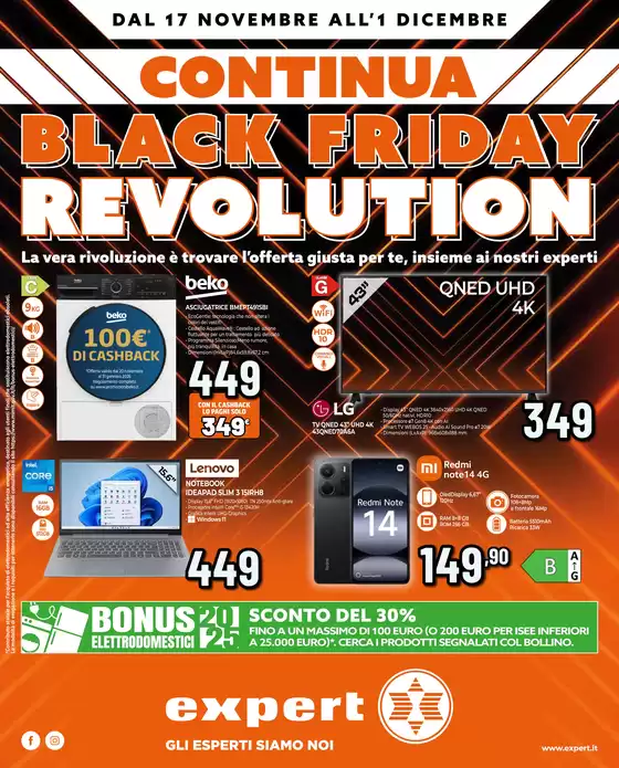 Volantino Expert a Acireale | Black Friday Revolution da Expert continua! | 2025-11-17T00:00:00.000Z - 2025-12-01T00:00:00.000Z
