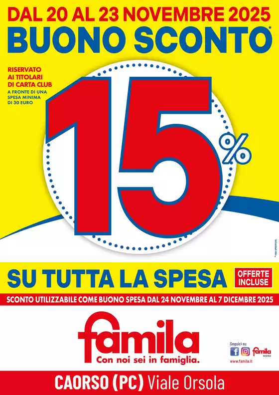 Volantino Famila | BUONO SCONTO 15%  | 2025-11-20T00:00:00.000Z - 2025-11-23T00:00:00.000Z