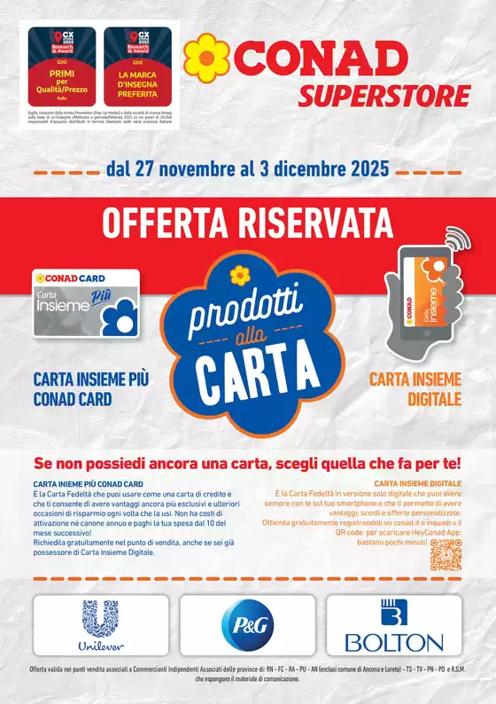 Volantino Conad Superstore a Bologna | PRODOTTI ALLA CARTA | 2025-11-27T00:00:00.000Z - 2025-12-03T00:00:00.000Z
