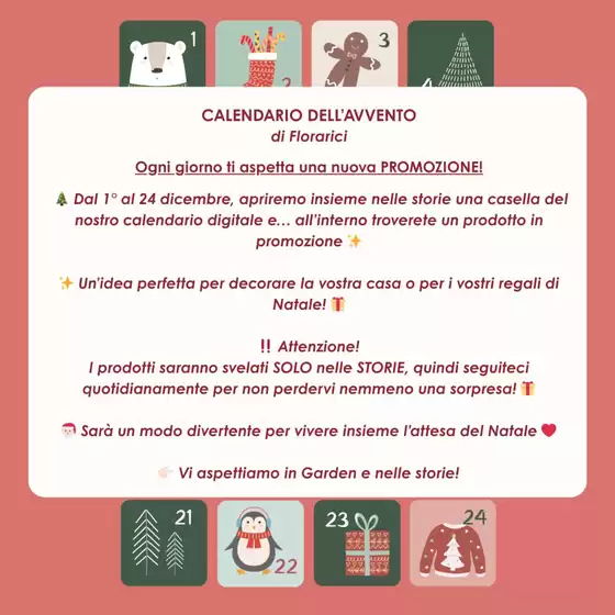 Volantino Florarici | CALENDARIO DELL'AVVENTO DI FLORARICI! | 2025-12-01T00:00:00.000Z - 2025-12-24T00:00:00.000Z