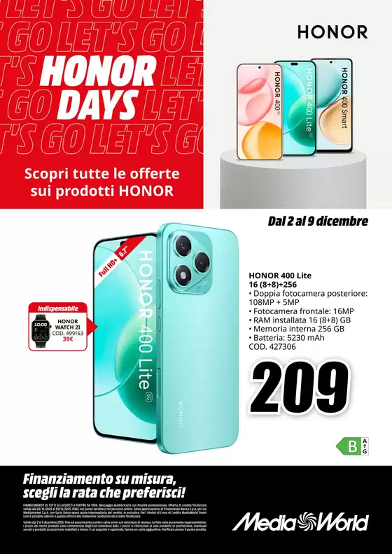 Volantino MediaWorld a Bacoli | Honor days | 2025-12-02T00:00:00.000Z - 2025-12-09T00:00:00.000Z