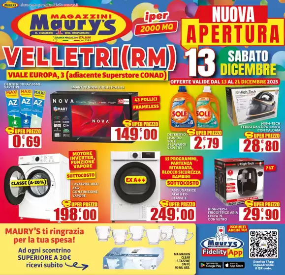 Volantino Maury's a Calvizzano | Nuova Apertura Velletri | 2025-12-13T00:00:00.000Z - 2025-12-21T00:00:00.000Z