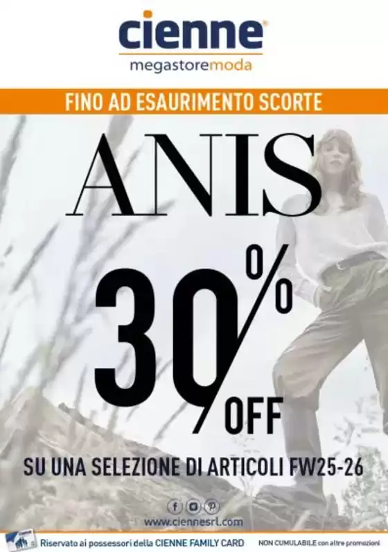 Volantino Cienne Megastore Moda a Mestre | Anis 30% off | 2025-12-30T00:00:00.000Z - 2026-01-31T00:00:00.000Z