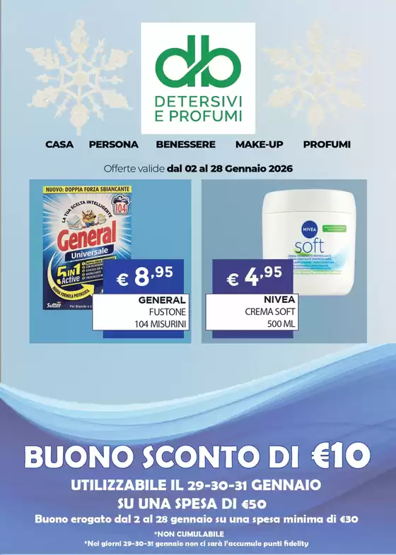 Volantino DB detersivi | Buono sconto di 10 euro | 2026-01-02T00:00:00.000Z - 2026-01-28T00:00:00.000Z