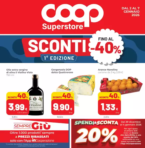 Volantino Superstore Coop a Roma | Fino al 40% | 2026-01-02T00:00:00.000Z - 2026-01-07T00:00:00.000Z