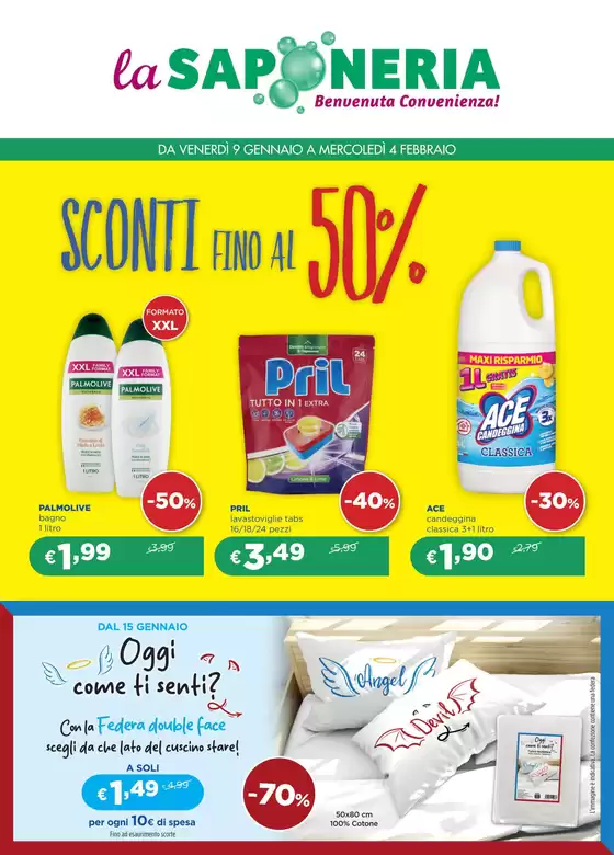 Volantino La Saponeria a Barcellona Pozzo di Gotto | Sconti fino al 50% | 2026-01-09T00:00:00.000Z - 2026-02-04T00:00:00.000Z