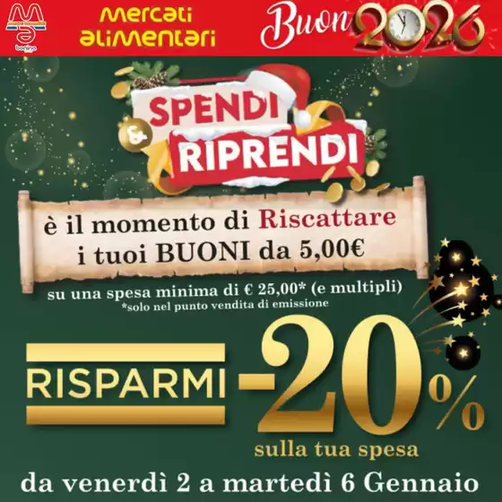 Volantino Mercati Alimentari | Risparmi -20% | 2026-01-05T00:00:00.000Z - 2026-01-06T00:00:00.000Z