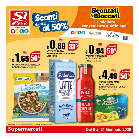 Volantino Si con te supermercati a Castelgrande | Sconti dal 25% al 50% | 2026-01-08T00:00:00.000Z - 2026-01-21T00:00:00.000Z