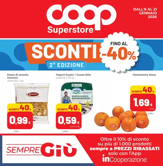 Volantino Superstore Coop a Brindisi | Sconti fino al 40% | 2026-01-08T00:00:00.000Z - 2026-01-21T00:00:00.000Z