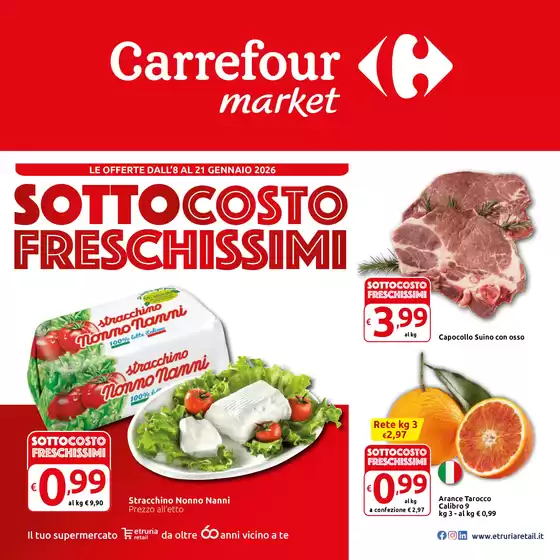 Volantino Carrefour Market a Brindisi | Sottocosto freschissimi | 2026-01-08T00:00:00.000Z - 2026-01-21T00:00:00.000Z