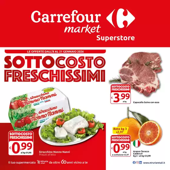 Volantino Carrefour Market Superstore a Brindisi | Sottocosto freschissimi | 2026-01-08T00:00:00.000Z - 2026-01-21T00:00:00.000Z