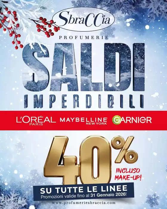 Volantino Profumerie Sbraccia | 40% su tutte le linee | 2026-01-09T00:00:00.000Z - 2026-01-31T00:00:00.000Z