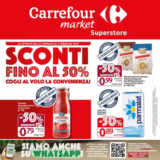 Volantino Carrefour Market Superstore | Sconti fino al 50% | 2026-01-22T00:00:00.000Z - 2026-02-04T00:00:00.000Z