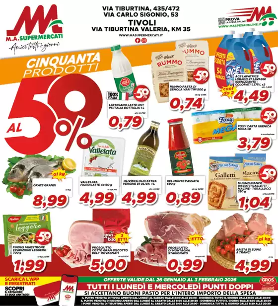 Volantino MA Supermercati a Mareno di Piave | Cinquanta prodotti 50% | 2026-01-26T00:00:00.000Z - 2026-02-03T00:00:00.000Z