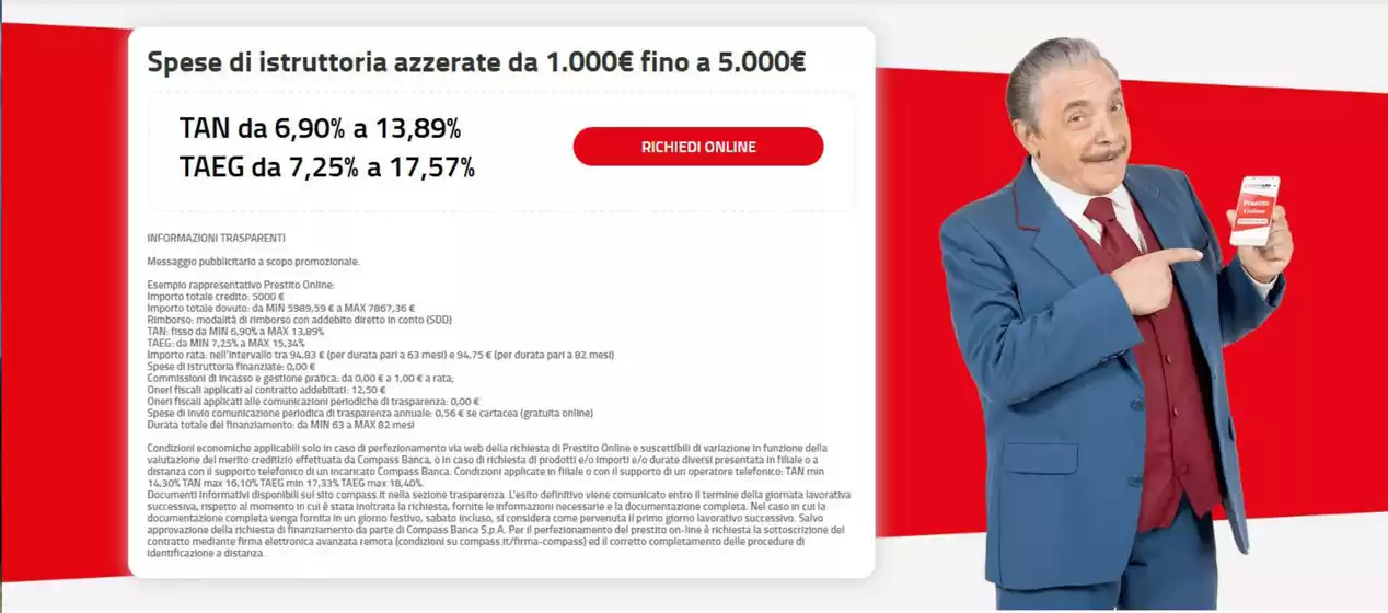 Volantino Compass a Castiglion Fiorentino | Spesa di istruttoria azzerate da 1.000 euro fino a 5.000 euro | 2026-01-28T00:00:00.000Z - 2027-01-31T00:00:00.000Z