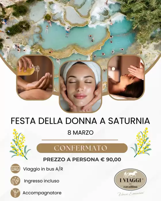 Volantino I viaggi del cavallino a Porto Tolle | Festa della donna a saturnia | 2026-01-30T00:00:00.000Z - 2026-03-08T00:00:00.000Z