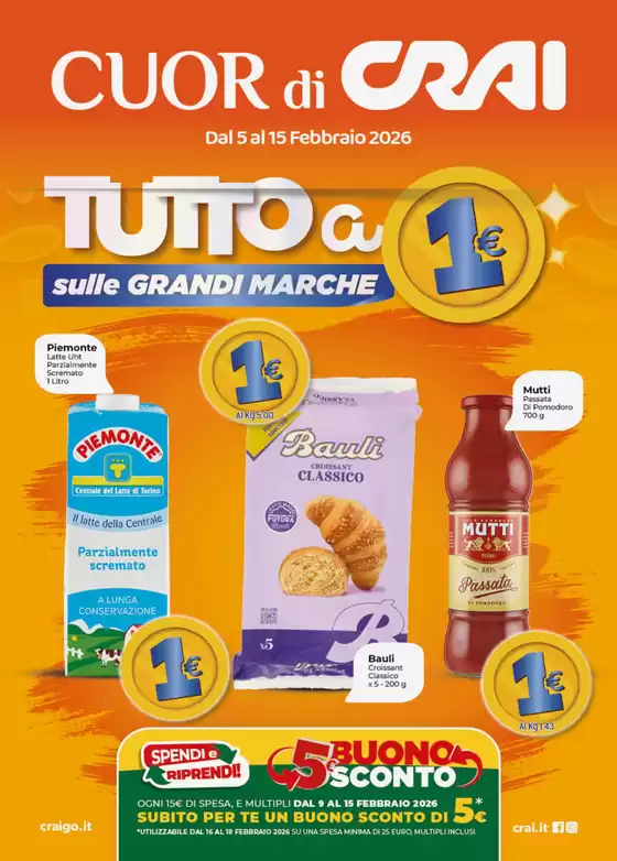 Volantino Crai a Torre Pellice | tutto a 1 euro | 2026-02-05T00:00:00.000Z - 2026-02-15T00:00:00.000Z