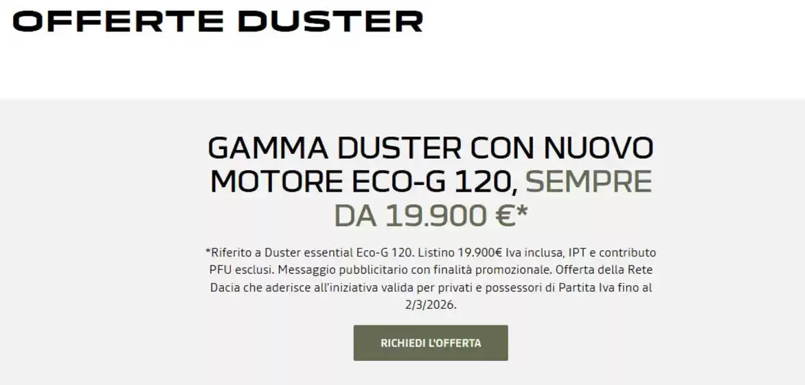 Volantino Dacia a Feltre | Offerte duster | 2026-02-05T00:00:00.000Z - 2026-03-02T00:00:00.000Z