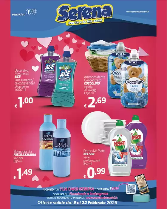 Volantino Serena Detersivi a Marino | Offerte valide dal 9 al 22 febbraio | 2026-02-09T00:00:00.000Z - 2026-02-22T00:00:00.000Z