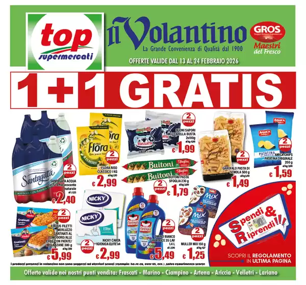 Volantino Top Supermercati a Lentini | 1+1 Gratis | 2026-02-13T00:00:00.000Z - 2026-02-24T00:00:00.000Z